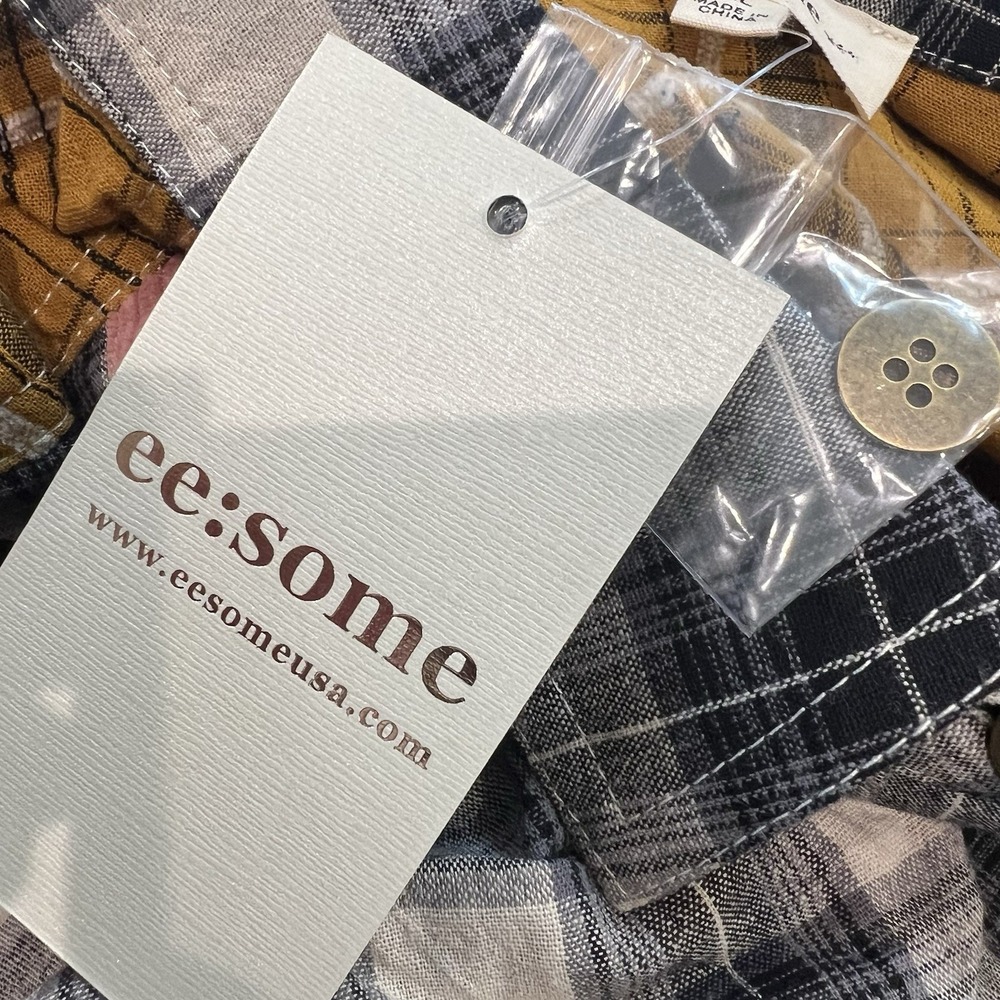 ee:some Mixed Material Flannel Shirt Sz 1x Cotton Long Sleeve Button Up Shacket - Picture 6 of 8
